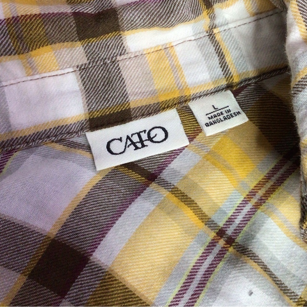 Yellow Plaid Button-Up Women's Top Large (0116) - Picture 7 of 9